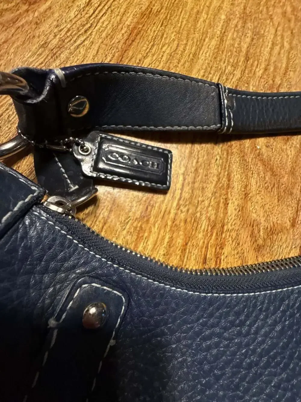 Coach Penelope Navy Blue Pebbled Leather Hobo Shoulder Bag